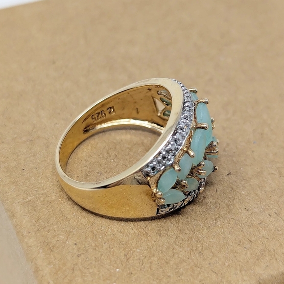 Sterling silver 925 gold vermeil ring with green stones - Picture 2 of 2